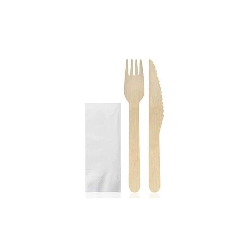 Forchetta, coltello di legno e tovagliolo